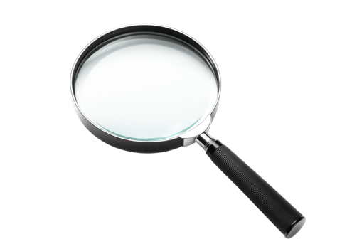 Small magnifying glass with black handle isolated on transparent background png