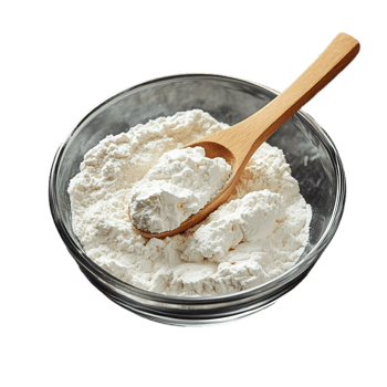 Bowl of flour with wooden spoon baking ingredient food isolated on transparent background png