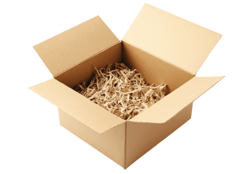 Empty open cardboard box with flaps folded outward isolated on transparent background png