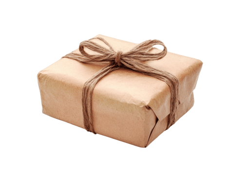 Small gift box wrapped in brown paper with twine bow isolated on transparent background png