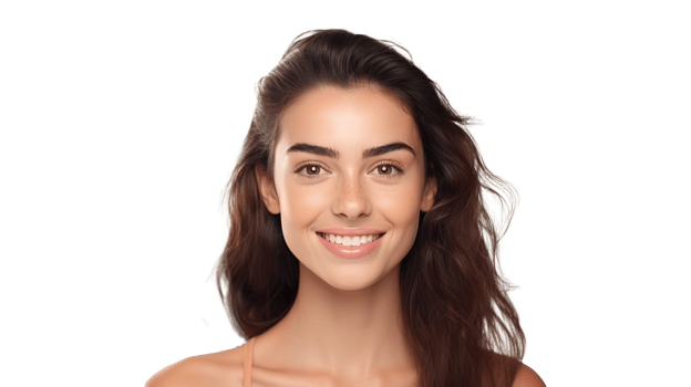 Woman Smiling with Flawless Glowy Skin with Copy Space Isolated on Transparent png