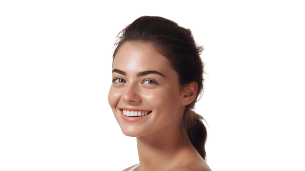 Radiant Woman Smiling with Glowing Skin on Transparent Background png