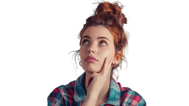 Woman Looking Up Thinking Isolated on Transparent Background. Think, Thought, Female, Lady, Girl, Idea, Innovation, Finger png