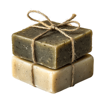 handmade soap bars tied with twine on transparent background png