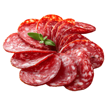salami slices with sage isolated on transparent background. png