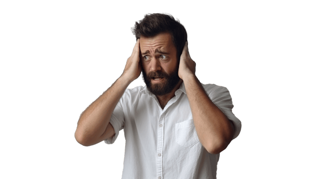 Confused Man on Transparent Background. Uncertain, Thinking png