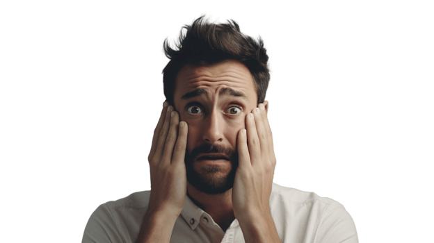 Confused Man on Transparent Background. Uncertain, Thinking, Pressure png