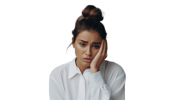 Stressed Woman on Transparent Background. Overthinking, Uncertain png