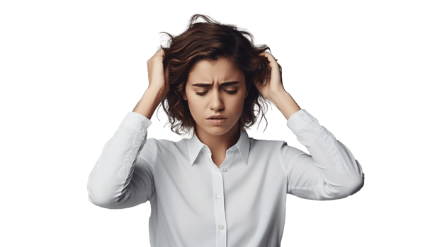 Stressed Woman on Transparent Background. Overthinking, Uncertain, Troubled png