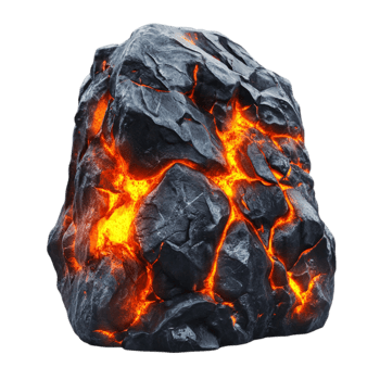 Volcanic rock lava magma fire stone geology texture hot isolated on transparent background png