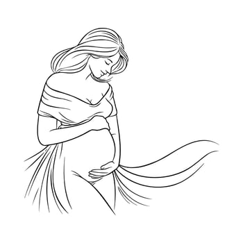 Line art of a pregnant woman with her bulging belly in a moment of anticipation and happiness vector