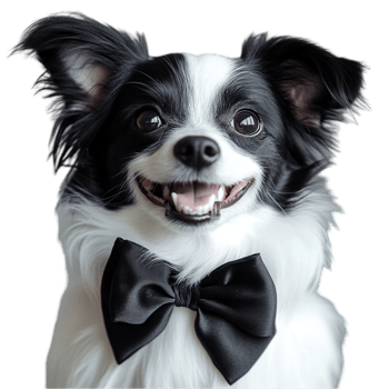 Cute papillon puppy with bow tie looking at the camera isolated on transparent background png