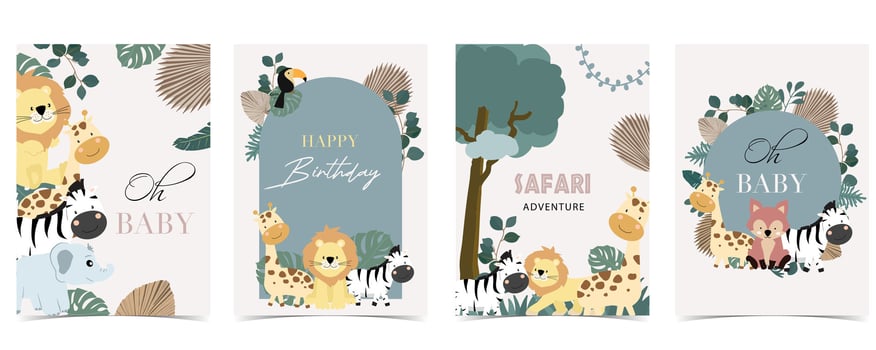 cute boho safari template banner for a4 vertical design with paper palm leaves vector