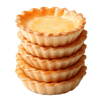 stack of freshly baked egg custard tarts. png