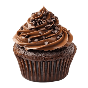 Delicious chocolate cupcake with frosting and chips treat isolated on transparent background png