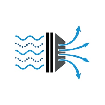 Air Purifier and Air Filter Icon. Solid Particle Filter, Dust Cleaner, HEPA Filtration, Allergen Remover, Illustration vector