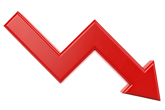 Red down arrow, decline, decrease, fall, drop png