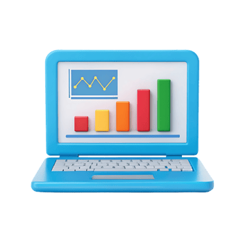 Laptop screen displaying colorful bar and line graphs. png