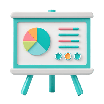 3D render of a flip chart with pastel charts and graphs. png