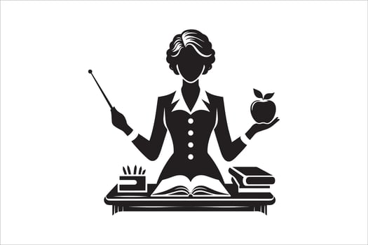 Classroom Teacher Silhouette with Teaching Stick vector