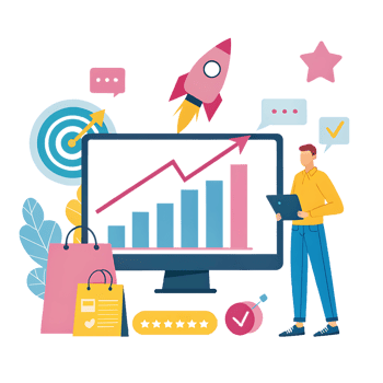 Business growth, success, and online sales concept illustration. png