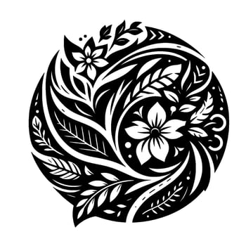 Intricate Floral Mandala A symmetrical black and white circular showcasing stylized flowers and foliage, exuding a sense of harmony and natural elegance. vector