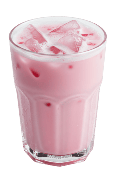 Refreshing Rose Milk with Ice Cubes in a Glass, Isolated Transparent Background, Ideal for Summer Drinks and Cafe Menus png