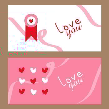 Creative Happy Valentines Day cards set. Modern abstract art design with hearts, ribbon and modern typography. Horizontal templates for celebration, ads, branding, banner, cover, label, poster, sales vector