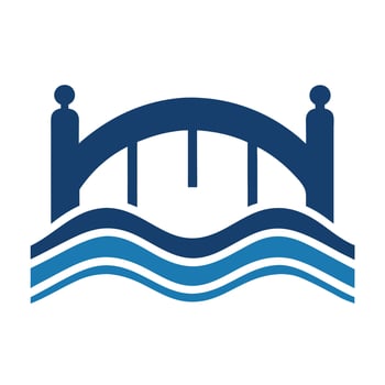 Sleek and Modern Bridge Icon with Futuristic Water Wave Design vector