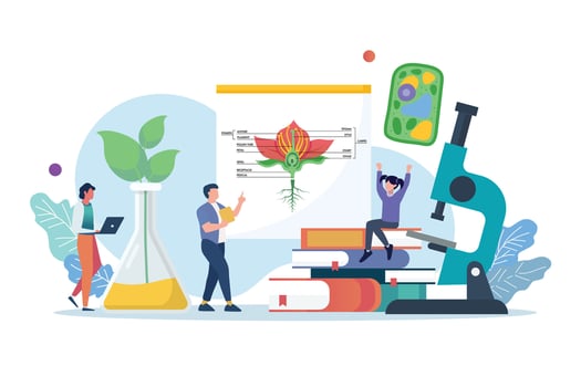 Biology class with miniature people vector