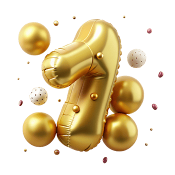 magnificent vintage Gold Balloon Number One Isolated for First Birthday high quality png