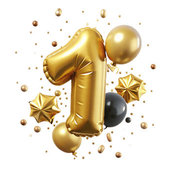 beautiful abstract Gold Balloon Number One Isolated for First Birthday authentic png
