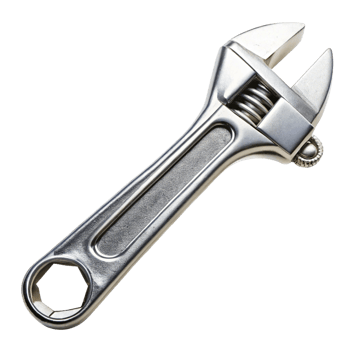 Closeup of a Shiny Silver Adjustable Wrench on Black Background png