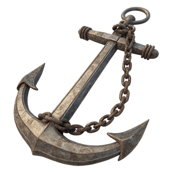 A Rusty Old Ship Anchor with Heavy Chain 3D Render png