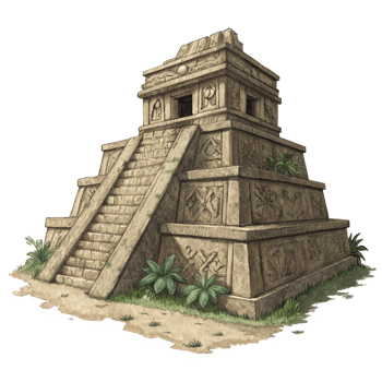 Ancient Mayan Pyramid Temple Stone Structure with Carvings and Lush Vegetation png