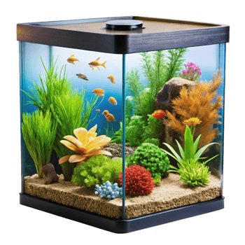 Stunning Modern Aquarium with Colorful Fish and Vibrant Artificial Plants png