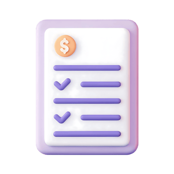 3D render of a purple invoice icon with checkmarks. png