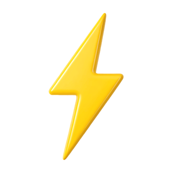 Yellow lightning bolt icon, 3D render png