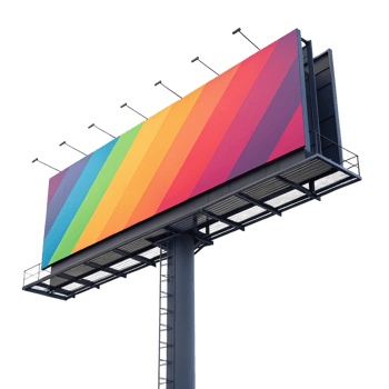 Large Outdoor Billboard with Vibrant Rainbow Diagonal Stripes Design png