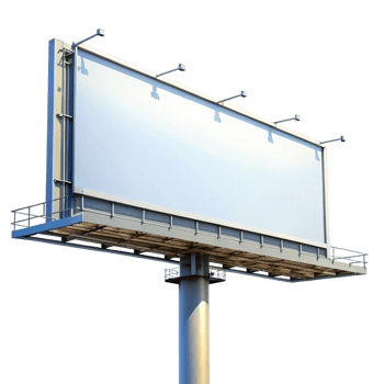 Large Blank Billboard on a Tall Metal Pole Against a Black Background png