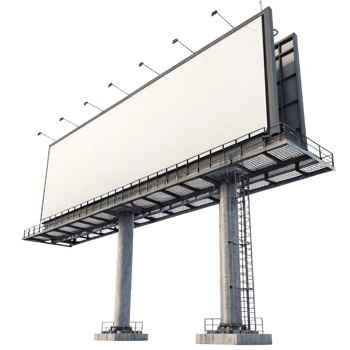 Large Blank Billboard on Tall Metal Structure with Concrete Supports and Multiple Lights png