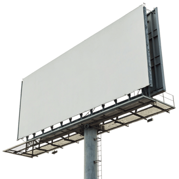 Large Blank Billboard on a Metal Frame and Concrete Pole Against a Black Background png