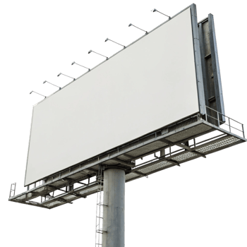 Large Blank Billboard on a Metal Structure Against a Black Background png