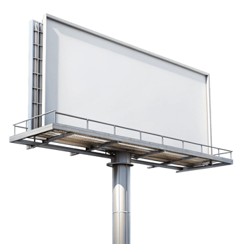 Blank Billboard Mockup on a Metal Pole Against Black Background, Isolated Advertising Structure for Outdoor Promotion, Large Format Empty Sign for Commercial Advertisement png