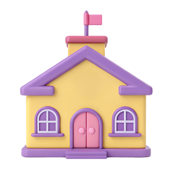Cute cartoon school building illustration. png