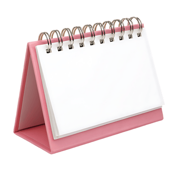 Blank pink desk calendar, isolated on white. png