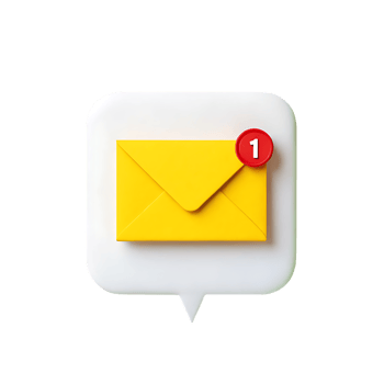 New message notification. Yellow email icon in a speech bubble. png