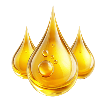 Three Golden Oil Drops with Bubbles on Black Background Illustration png