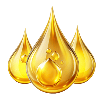 Three Golden Oil Droplets on Black Background High Resolution Image png