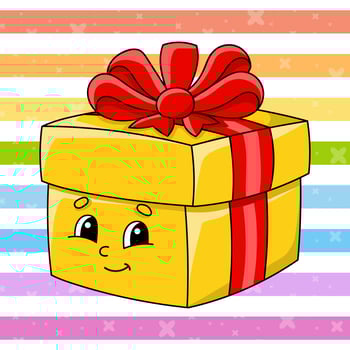 A cartoon yellow gift box with a red ribbon on it vector